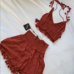 zaful summer tassel cross cross two piece NWT !